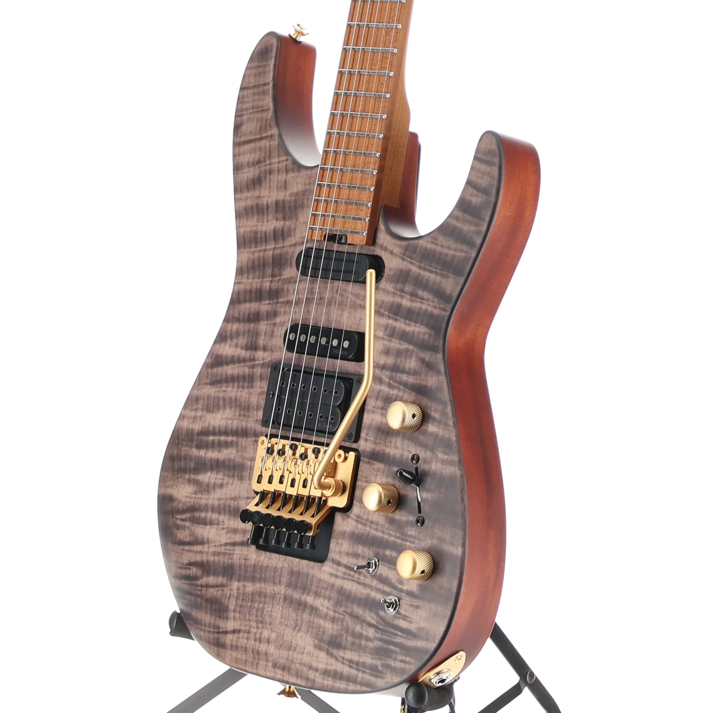 Jackson USA Signature Phil Collen PC1 Satin Stain, Caramelized Flame Maple Fingerboard, Satin Transparent Black (RC3) (17629)