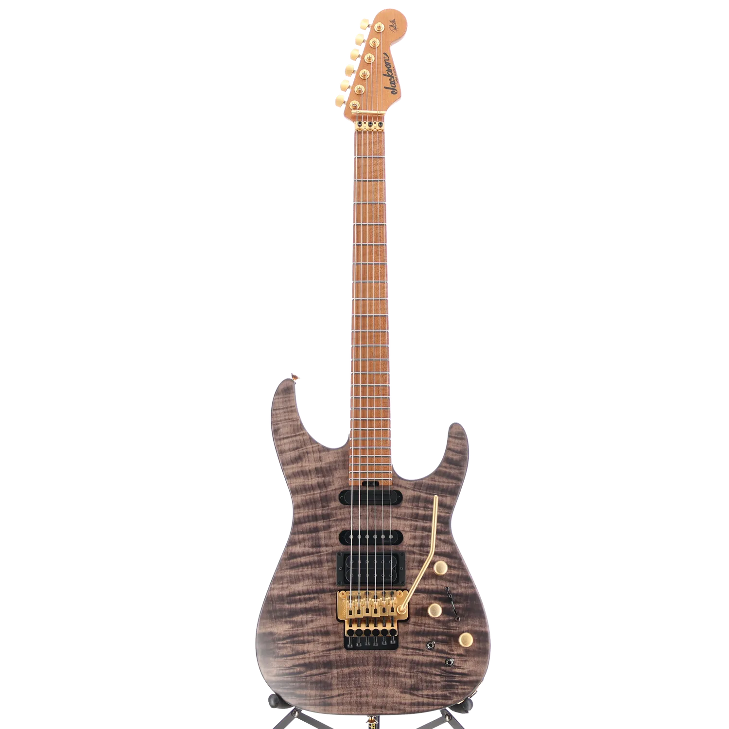 Jackson USA Signature Phil Collen PC1 Satin Stain, Caramelized Flame Maple Fingerboard, Satin Transparent Black (RC3) (17629)
