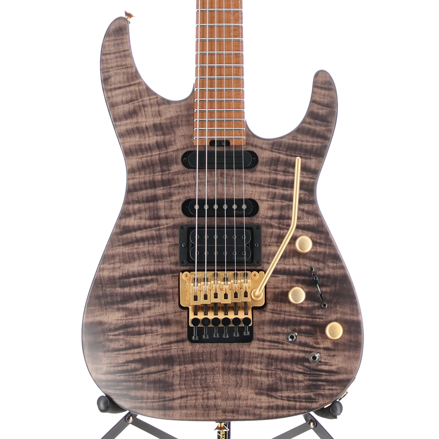 Jackson USA Signature Phil Collen PC1 Satin Stain, Caramelized Flame Maple Fingerboard, Satin Transparent Black (RC3) (17629)