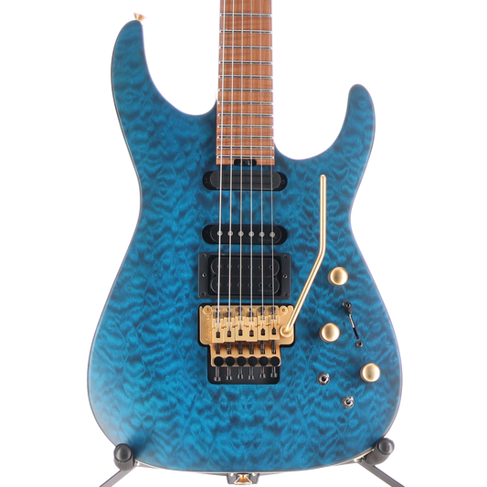 Jackson USA Signature Phil Collen PC1 Satin Stain, Caramelized Flame Maple Fingerboard, Satin Transparent Blue (T9) (12360)