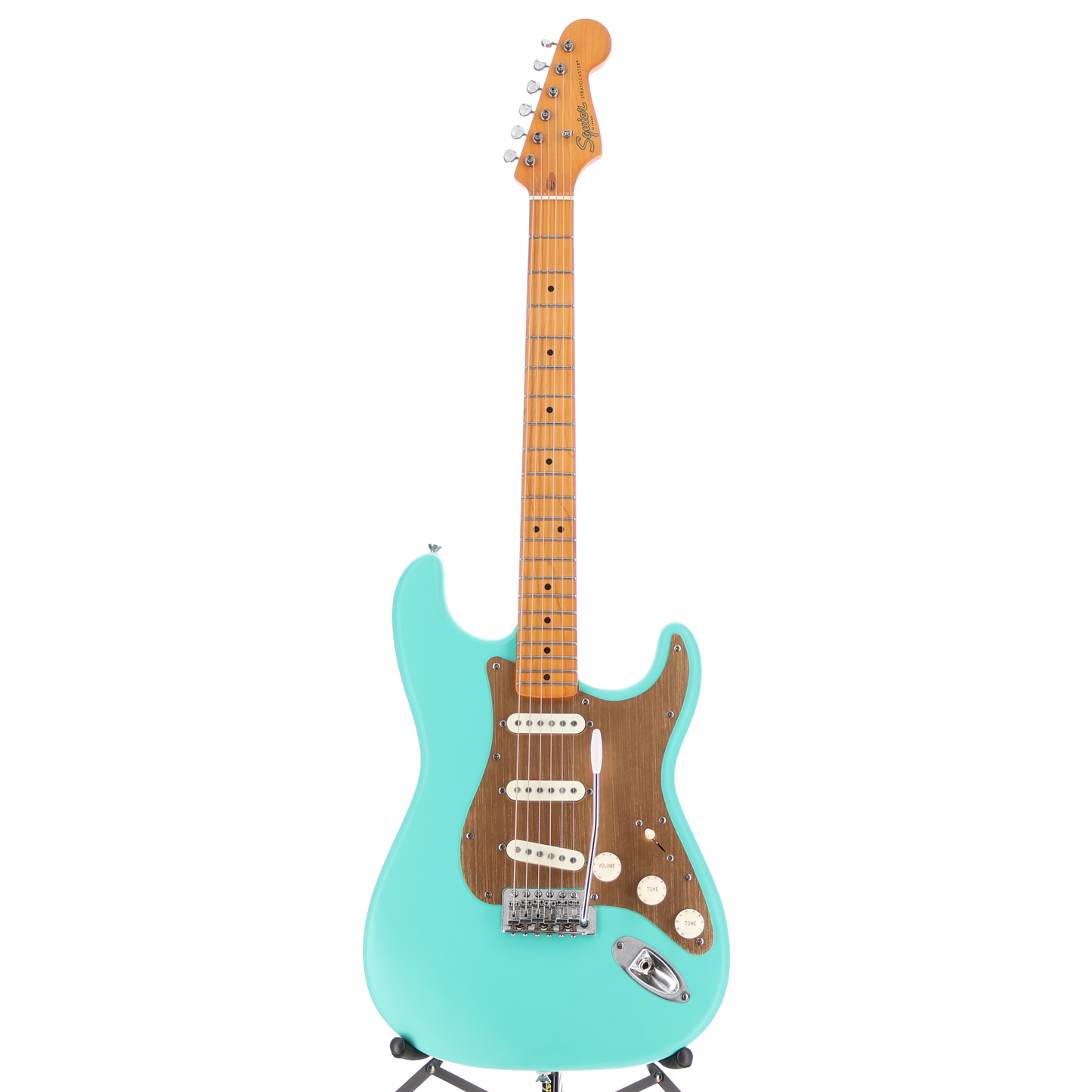 Squier 40th Anniversary Stratocaster, Vintage Edition, Maple Fingerboard, Gold Anodized Pickguard, Satin Sea Foam Green (Y1) (02797)