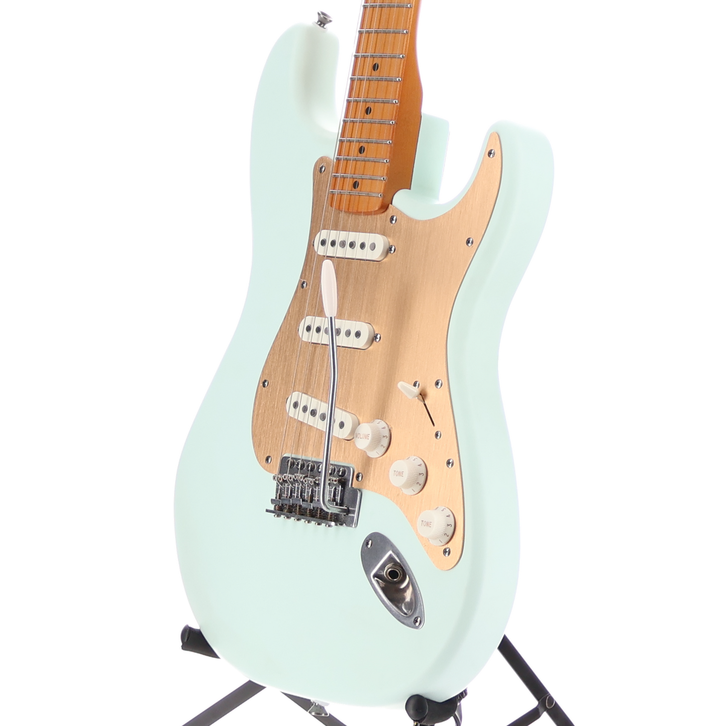 Squier 40th Anniversary Stratocaster, Vintage Edition, Maple Fingerboard, Gold Anodized Pickguard, Satin Sonic Blue (SR) (06328)