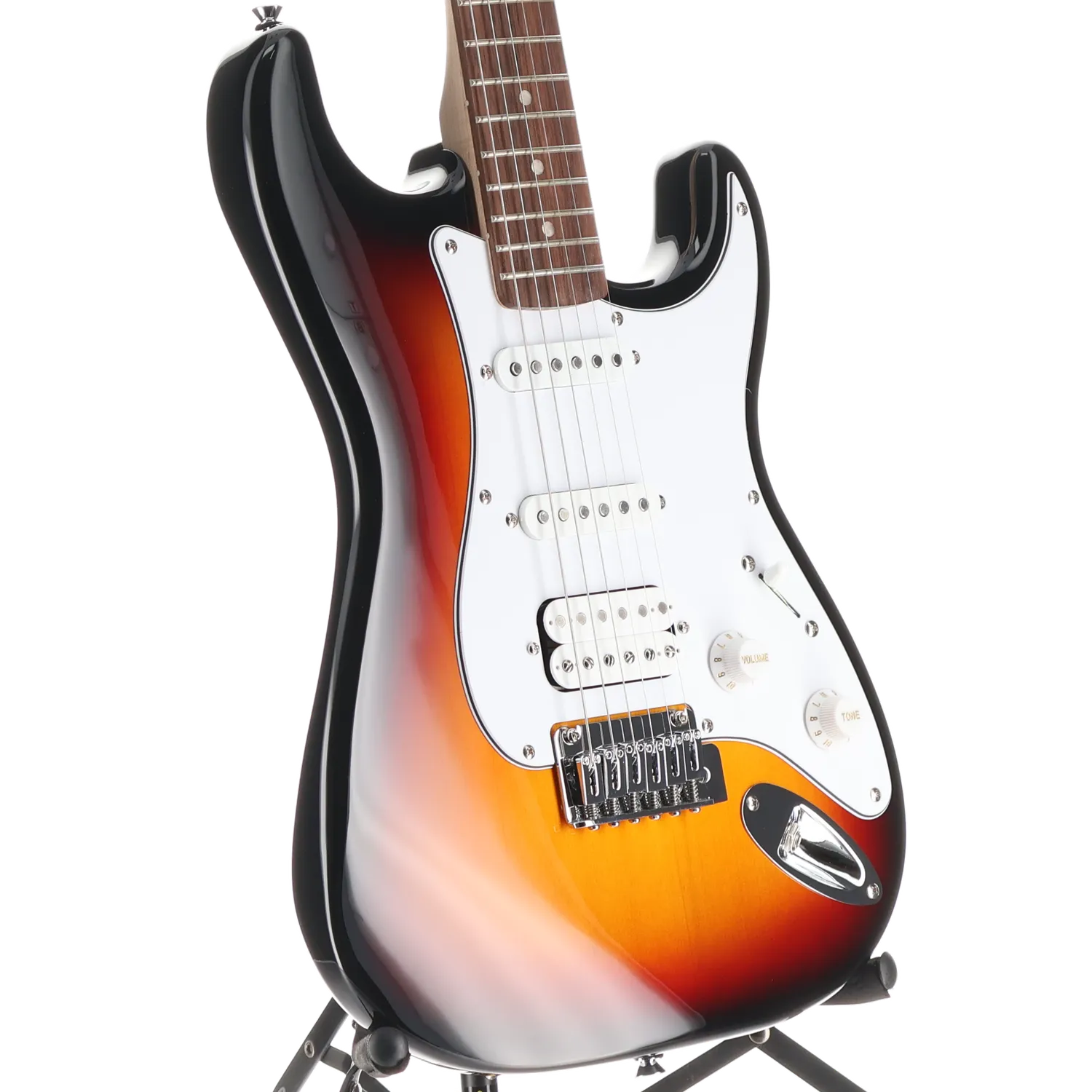Squier Affinity Series Stratocaster Junior HSS, Laurel Fingerboard, White Pickguard, 3-Color Sunburst (RP) (80500)