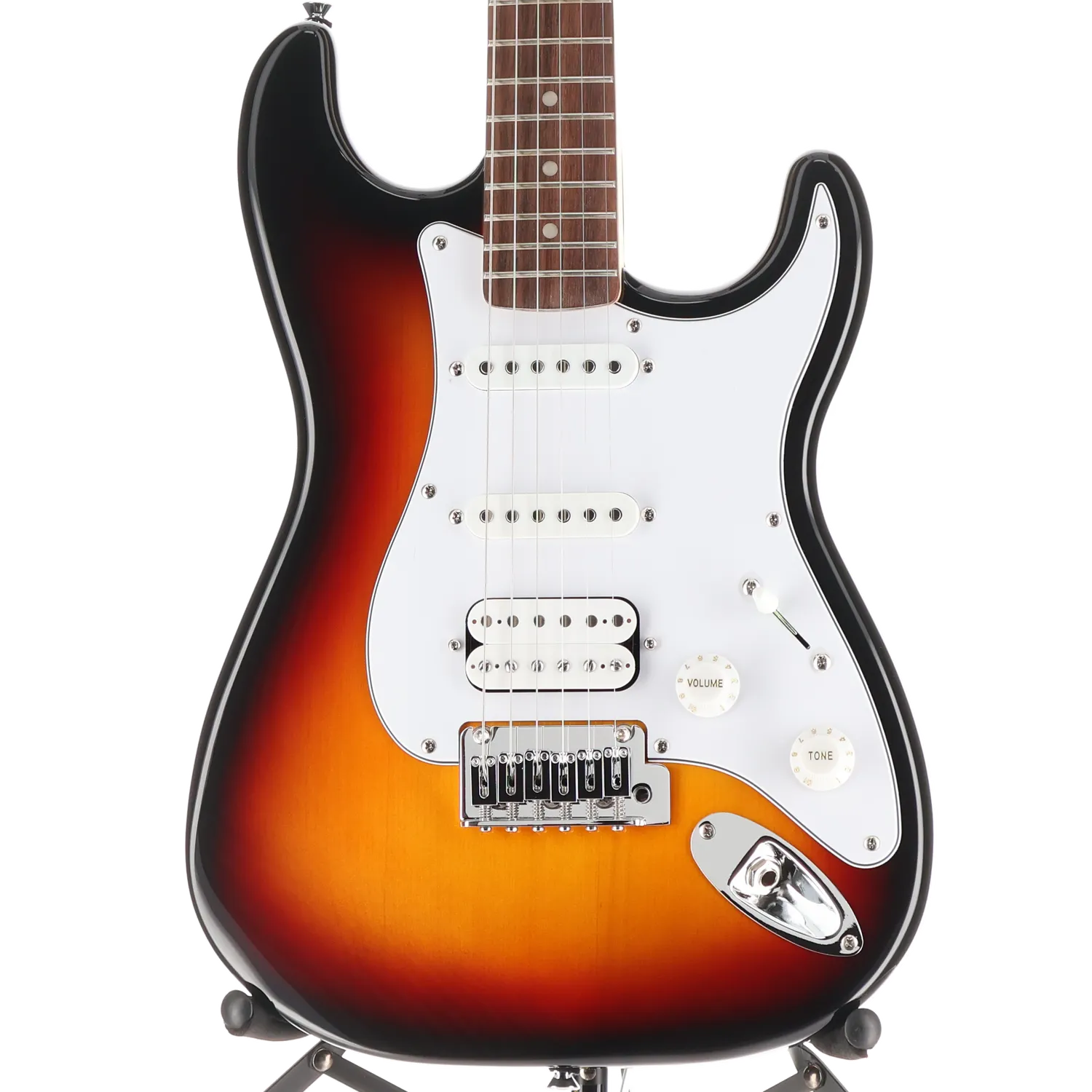 Squier Affinity Series Stratocaster Junior HSS, Laurel Fingerboard, White Pickguard, 3-Color Sunburst (RP) (80500)
