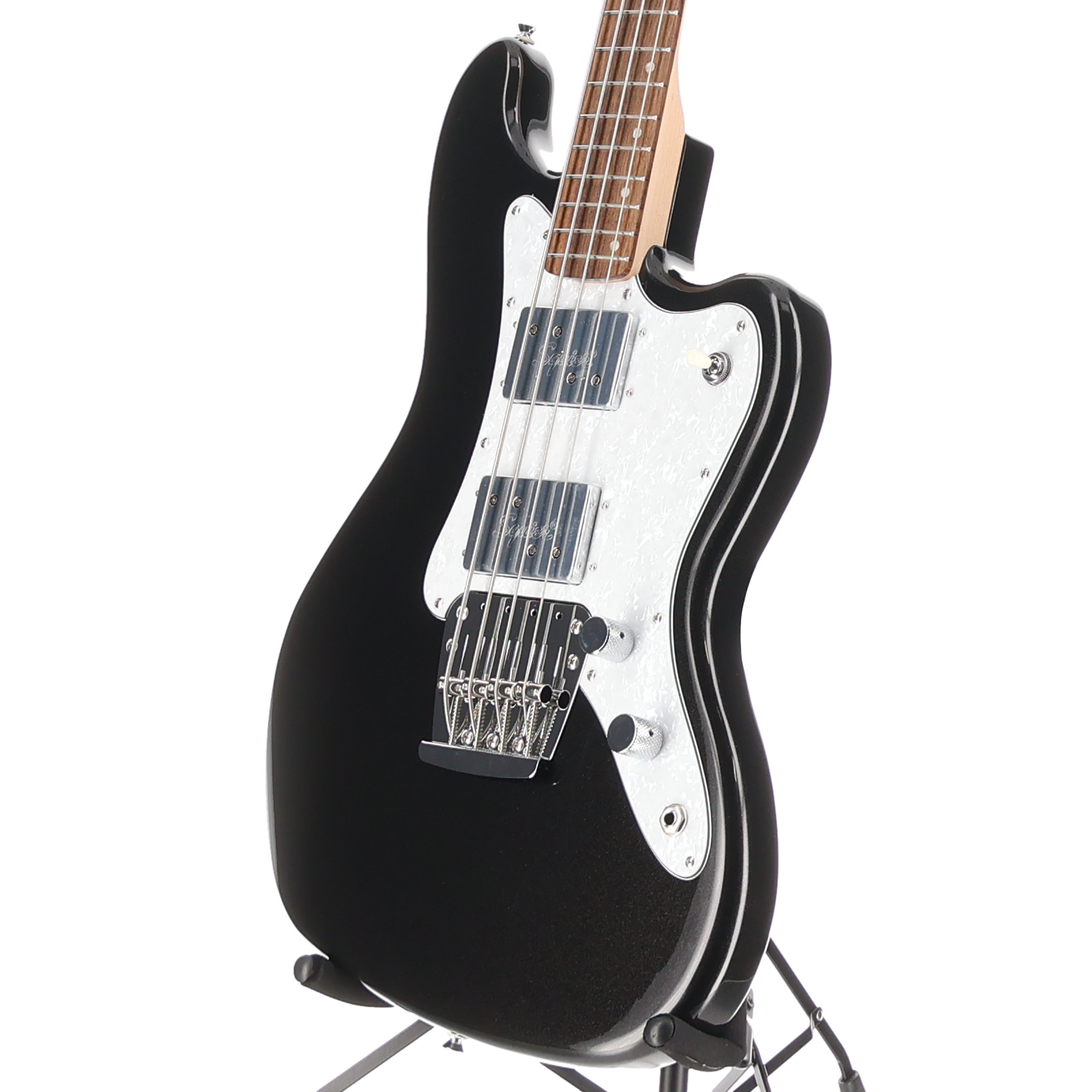 Squier Paranormal Rascal Bass HH Laurel Fingerboard White Pearloid Pickguard Metallic Black (L4) (07480)