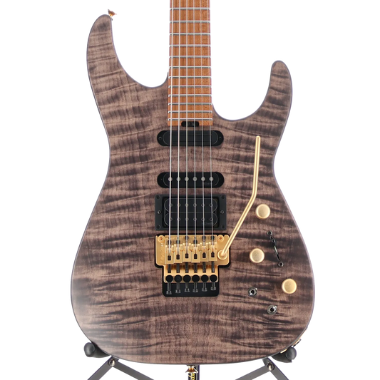 USA Signature Phil Collen PC1 Satin Stain, Caramelized Flame Maple Fingerboard, Satin Transparent Black (RC3) (17629)