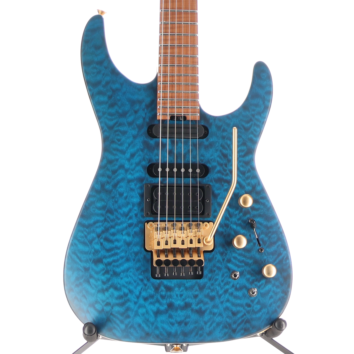 Jackson USA Signature Phil Collen PC1 Satin Stain, Caramelized Flame Maple Fingerboard, Satin Transparent Blue (T9) (12360)
