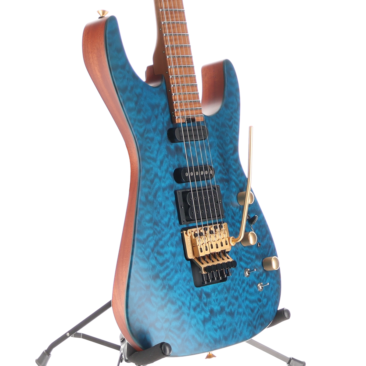 Jackson USA Signature Phil Collen PC1 Satin Stain, Caramelized Flame Maple Fingerboard, Satin Transparent Blue (T9) (12360)