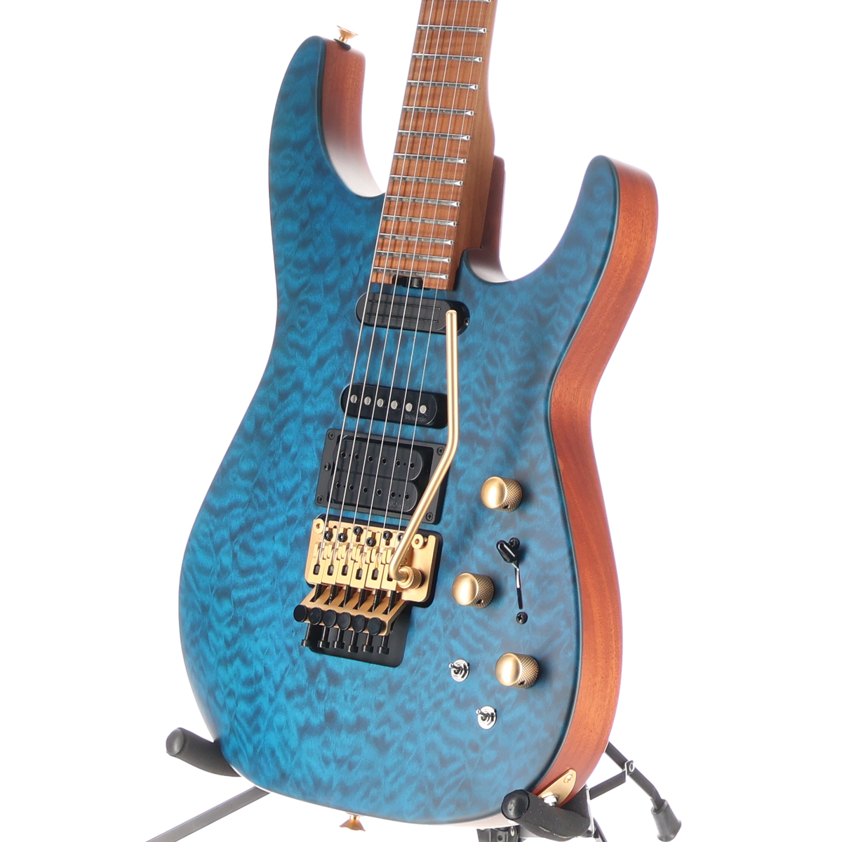 Jackson USA Signature Phil Collen PC1 Satin Stain, Caramelized Flame Maple Fingerboard, Satin Transparent Blue (T9) (12360)