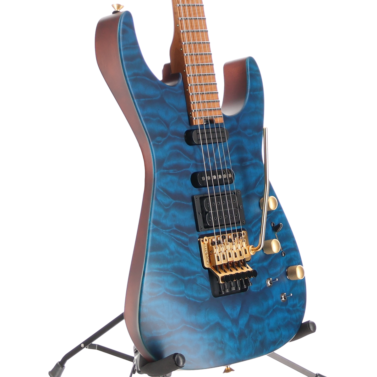 Jackson USA Signature Phil Collen PC1 Satin Stain, Caramelized Flame Maple Fingerboard, Satin Transparent Blue (RC3) (N9624)